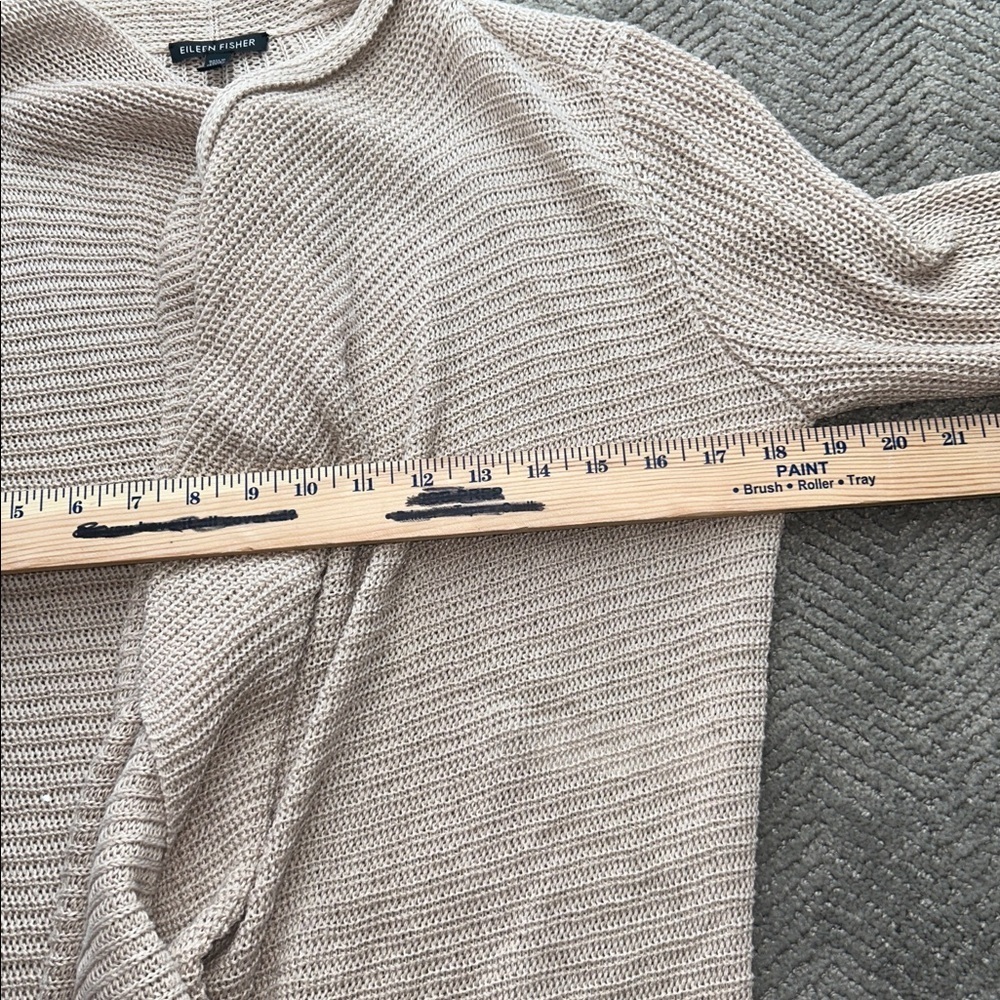 Eileen Fisher Sweater S/P Oatmeal Brown 100% Wool Waterfall Cardigan Open - Picture 8 of 10